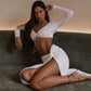 Autumn Fashion Outfits Top and Skirt Set Women Drawstring Ruched Long Sleeve Two Piece Set Bodycon Skirts Split