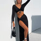 Autumn Fashion Outfits Top and Skirt Set Women Drawstring Ruched Long Sleeve Two Piece Set Bodycon Skirts Split