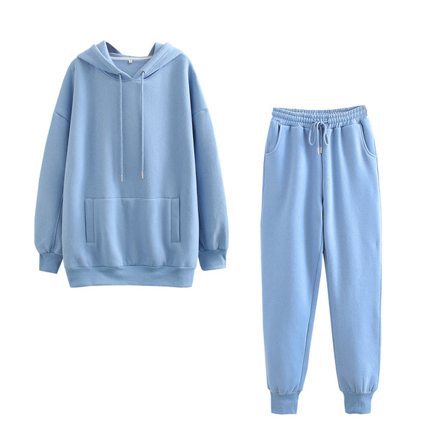 Autumn Winter Women tracksuit thick fleece 100% cotton suit 2 pieces sets hoodies sweatshirt and pants suits