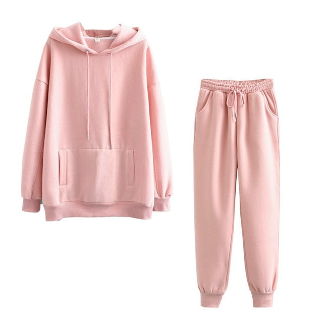 Autumn Winter Women tracksuit thick fleece 100% cotton suit 2 pieces sets hoodies sweatshirt and pants suits