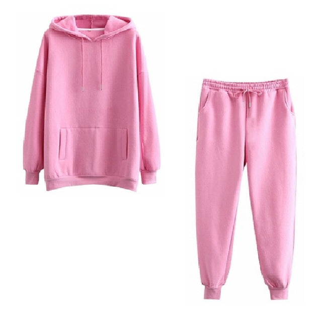 Autumn Winter Women tracksuit thick fleece 100% cotton suit 2 pieces sets hoodies sweatshirt and pants suits