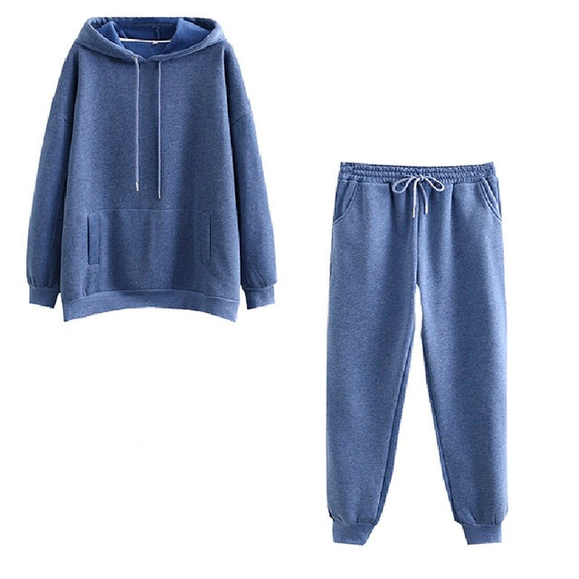 Autumn Winter Women tracksuit thick fleece 100% cotton suit 2 pieces sets hoodies sweatshirt and pants suits