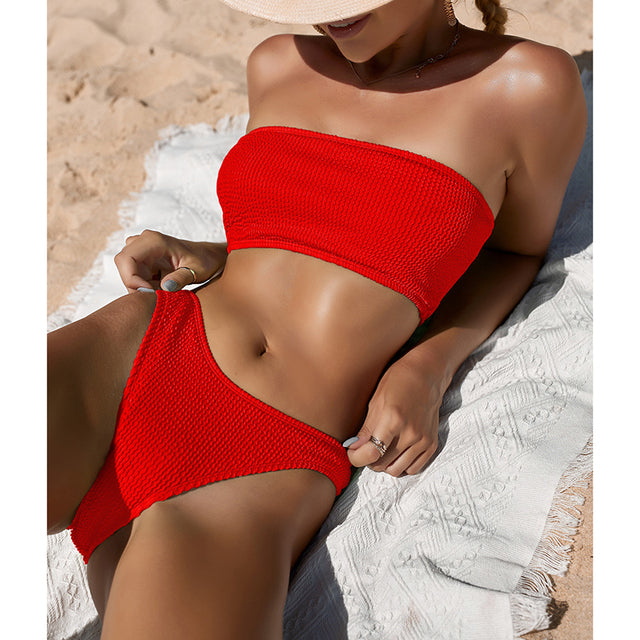 Sexy One Shoulder Bikini Textured Swimwear Women High Cut Swimsuit Women Bathing Suits Solid Brazilian Bikinis Set